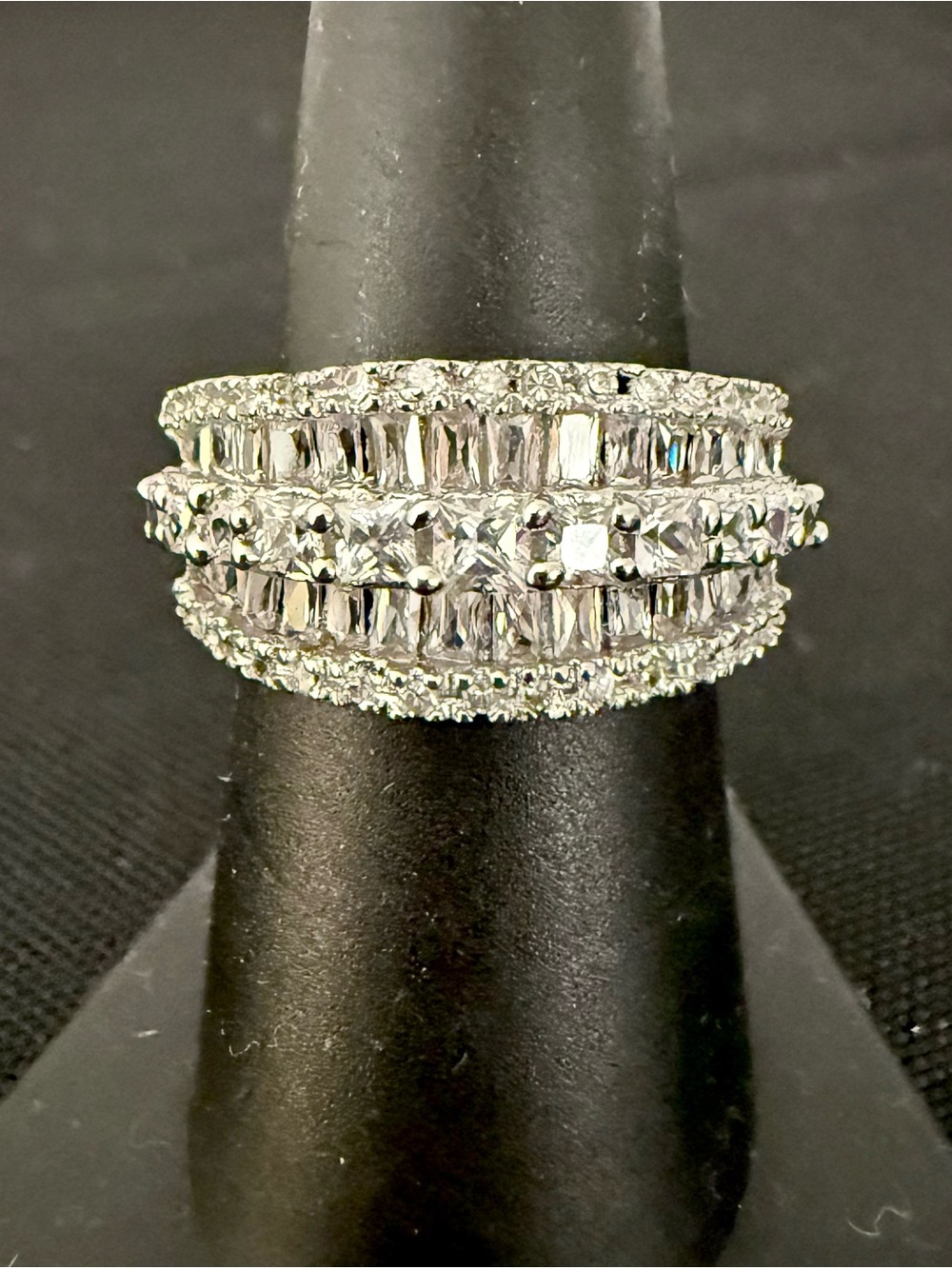 925 Sterling Silver CZ Baguette Princess Cut Wide Statement Ring Size 8